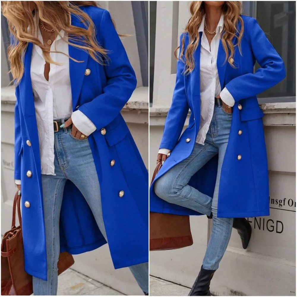 Classic Colorful Button up Double Breasted Jacket Coat - Picture 4 of 5